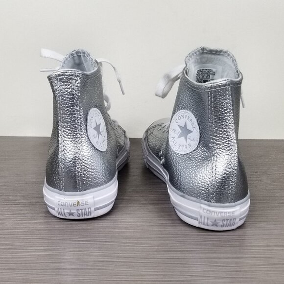 Converse Chuck Taylor All Star Sneakers, Silver Leather, Little Kid Size 3 / 35 - Picture 5 of 12